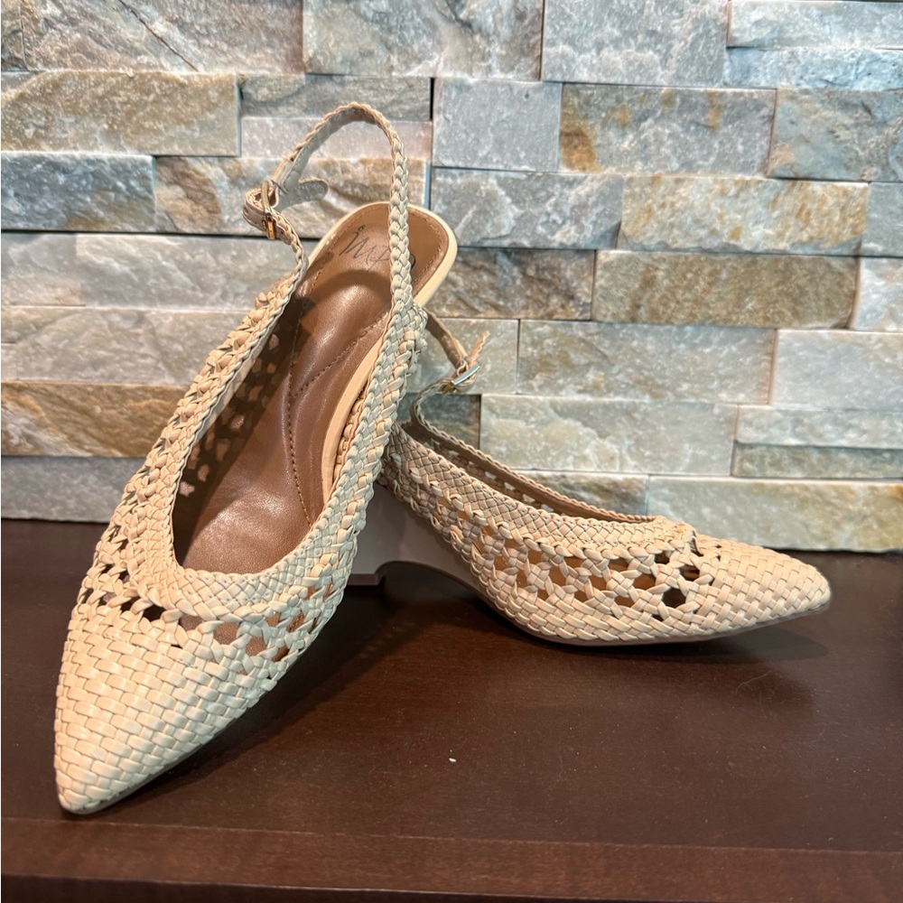 Impo Beige Woven Slingback Heels